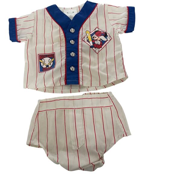 VTG Disney Babies Baseball Two Piece Set Mickey Mouse 0-6 Months Baby - Picture 1 of 5